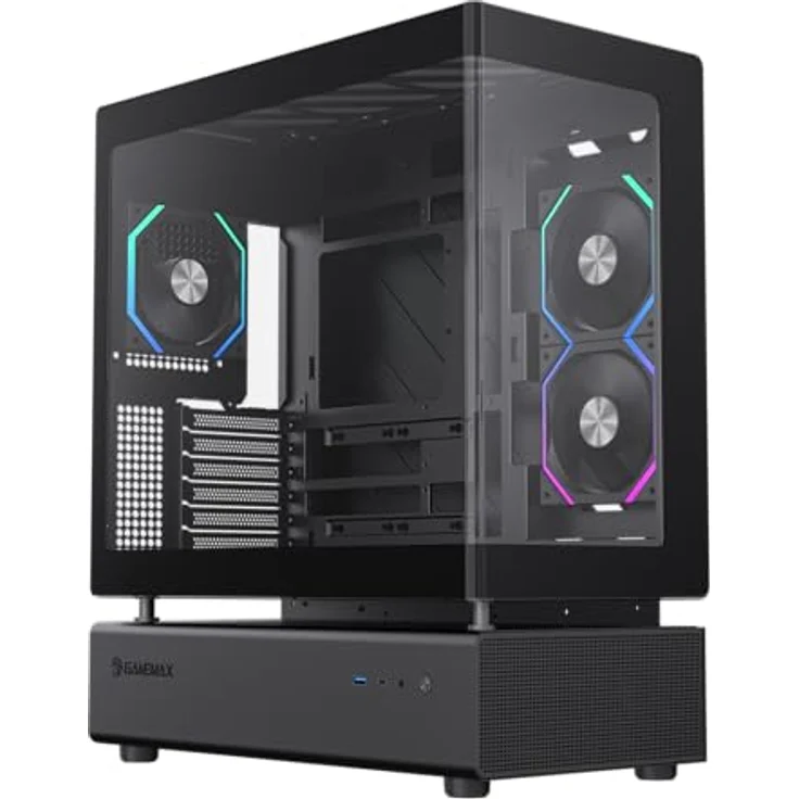 GameMax GAMEMAX N80 BK, Midi Tower Gehäuse ohne Netzteil, ATX, 5x ARGB Lüfter, 2x USB 3.0, 1x USB Type-C, Glasfenster – Bild 1