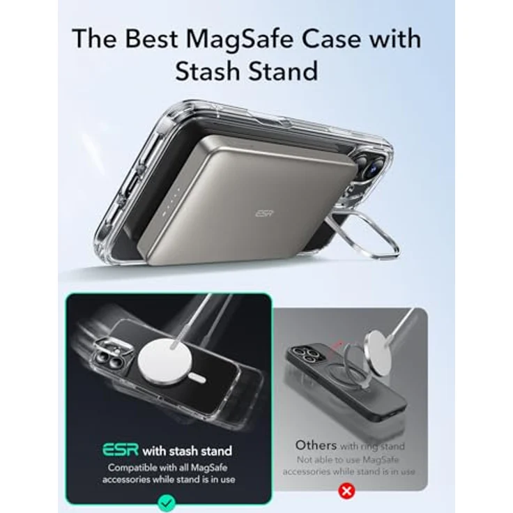 ESR iPhone 16 Hülle mit MagSafe, robustem verstecktem Ständer, militärisch zertifiziertem Schutz, stoßfest und kratzfest, klar – Bild 4
