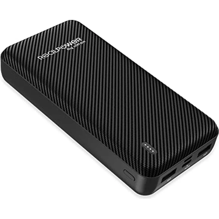 RealPower PB-20000 SE Powerbank, 20000mAh externer Akku Ladegerät mit 2 USB Ports, USB C EIN- Ausgang Kompatibel mit iPhone 14 13 12 Pro Max iPad Samsung S21 Xiaomi und mehr – Inkl. USB-C Ladekabel – Bild 1