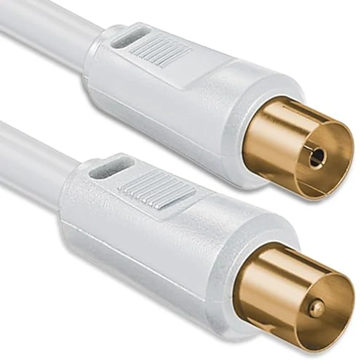 1 aTTack Koaxial Anschluss Kabel Antennenkabel Sat Kabel Anschlusskabel F-Stecker Koaxialstecker auf Koaxialkupplung doppelt geschirmt/Dreifach geschirmt/4 fach geschirmt/75 dB/85 dB/100 dB/110 dB/120 dB/125 dB Koax weiss St-Ku gold 85db 5,0 Meter – Bild 2