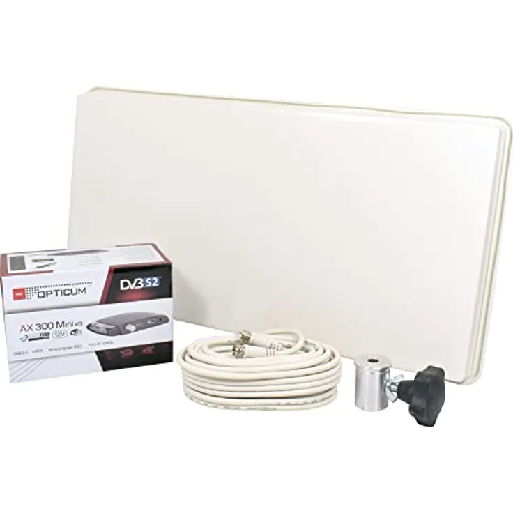EasyFind Traveller Kit II inkl. Full HD Receiver + Dreibein Adapter (12V) - Campinganlage Easyfind Flat mit EasyFind2 Technology, 10m Koax-Kabel, Flachantenne (1 Teilnehmer)