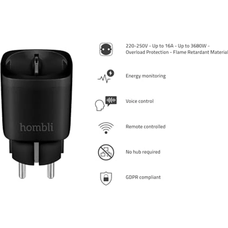 Hombli Smart Plug, Smart Socket (EU) mit Fernzugriff, Energiekontrolle und Sprachsteuerung, Promo Pack 21, Schwarz – Bild 2