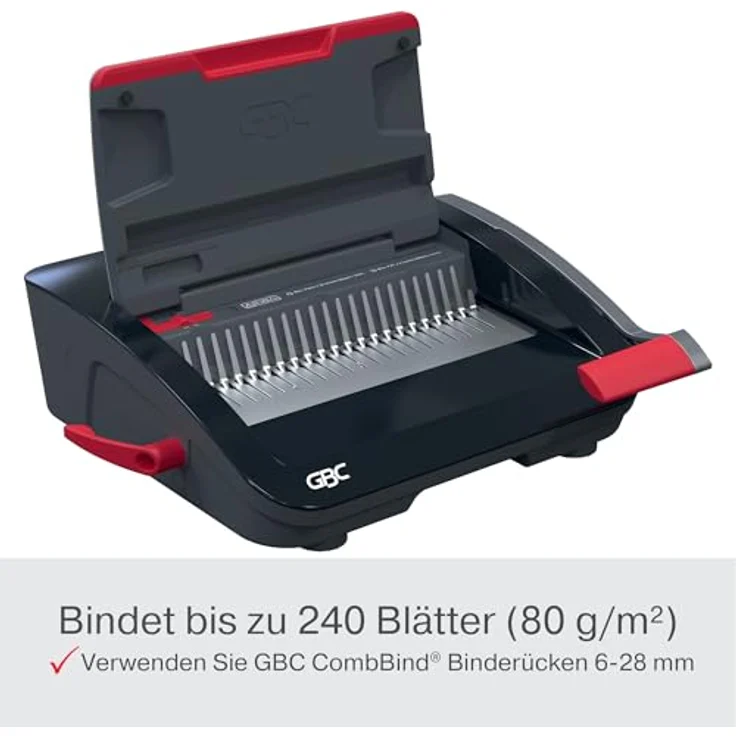 GBC CombBind CB20 Manuelles Bindegerät, bindet bis zu 240 A5/A4-Blätter, stanzt 20 Blätter, kompaktes Design, Schwarz/Silber – Bild 3