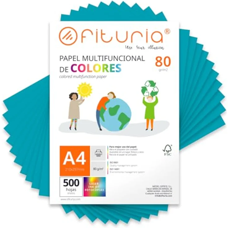 OFITURIA Buntes Papier, 500 Blatt A4 80g – Farbiges Bastelpapier für Drucker und Scrapbooking, Türkis – Bild 1