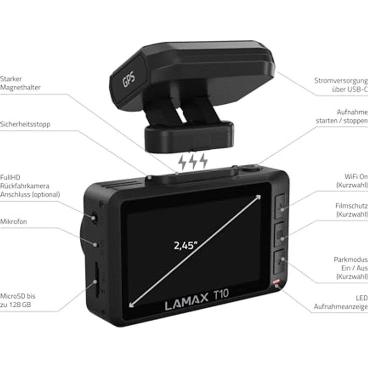 LAMAX T10 Real 4K Dashcam mit GPS WiFi + Mobile App Weitwinkelaufnahmen 170° Radarwarnung 50 Länder – Bild 4