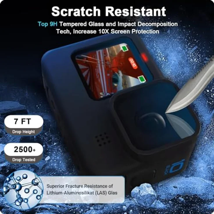 FiTSTILL Displayschutzfolie für Go Pro Hero 12/11/10/9 Black, Ultra gehärtetes Glas mit 9H Härte und Objektivabdeckung, einfach zu installieren, hohe Transparenz – Bild 4