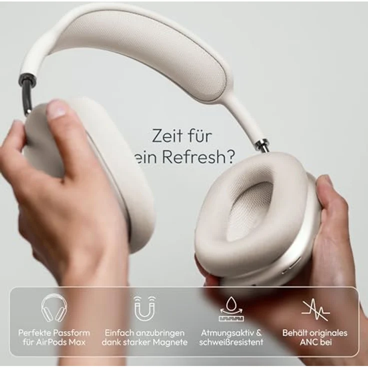 VONMÄHLEN Air Cushions - Ersatz Ohrpolster für AirPods Max, magnetische Befestigung, atmungsaktiv und schweißresistent - Champagne – Bild 2