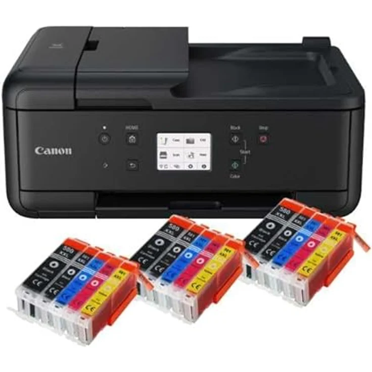 IC-Office TR7650 Farbtintenstrahl Multifunktionsdrucker 4-in-1 (Drucken, Kopieren, Scannen, Faxen, ADF, WLAN, AirPrint) schwarz + 15 XXL Tintenpatronen – Bild 1