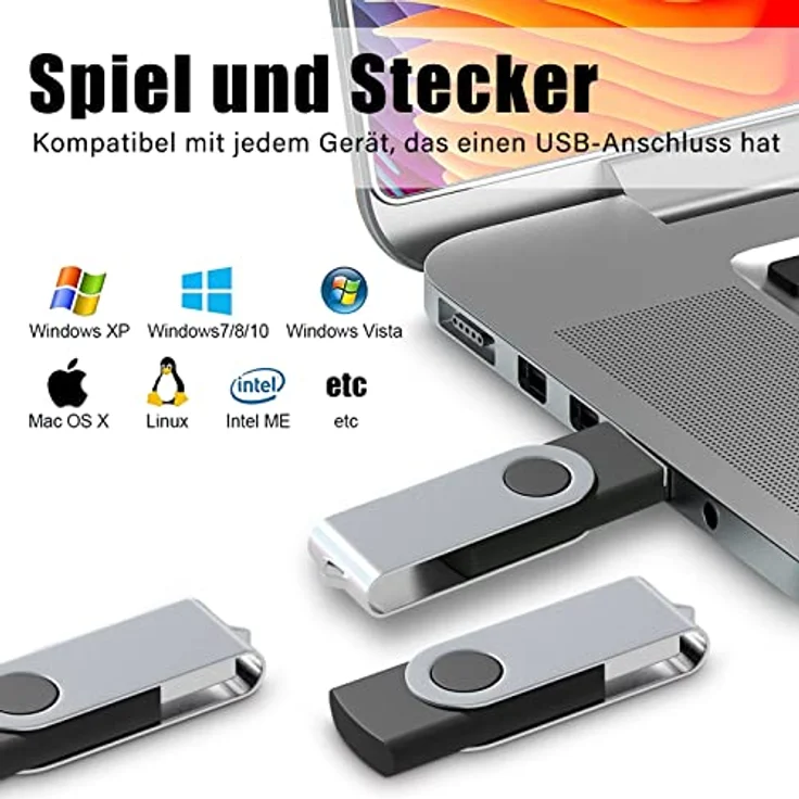 EASTBULL Einklappbarer 4GB USB 2.0 Transmemory Memory Stick, 10 Stück, Schwarz, 360º Swivel Design – Bild 2