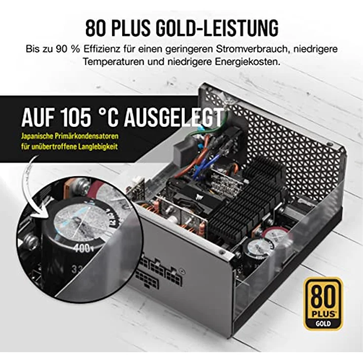 Corsair RM850x 80 PLUS Gold Vollmodulares 850 Watt ATX-Netzteil (135-mm-Lüfter mit Magnetschwebelager, Umfassende Kompatibilität, Japanische Kondensatoren, Extrem Schnelles Aufwachen) EU - Schwarz – Bild 3