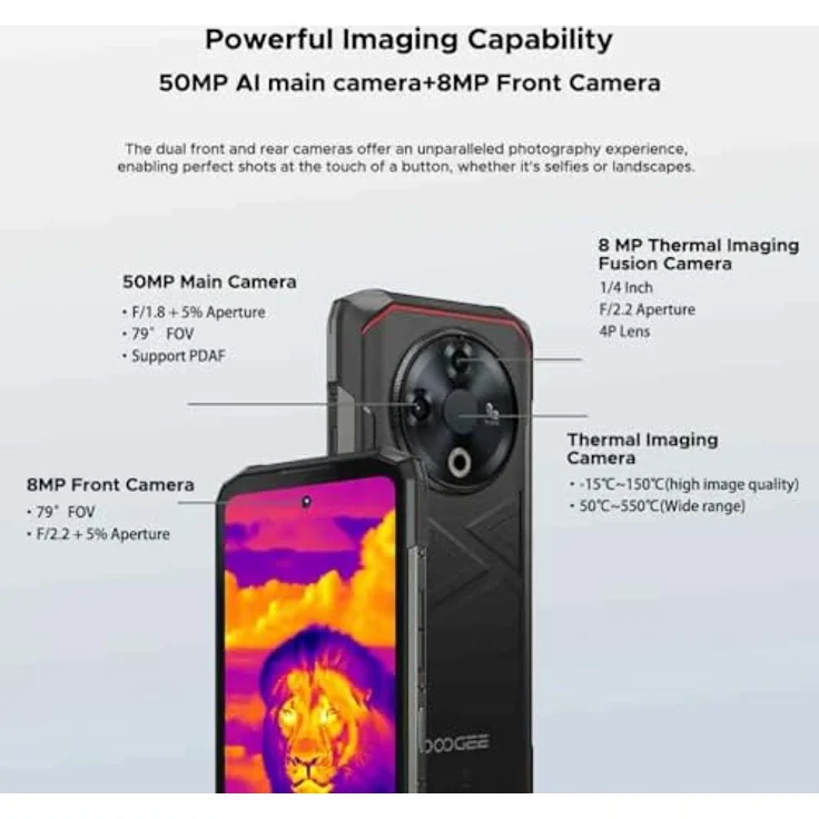 "DOOGEE Fire6 Wärmebildkamera Smartphone (6.56 Zoll, 256 GB Speicherplatz, 50 MP Kamera, 10400mAh, 16(6+10) GB+256GB, 50MP, FM/OTG) - Android 14, Unisoc T606 Octa-Core, 16GB RAM, 256GB ROM" – Bild 4