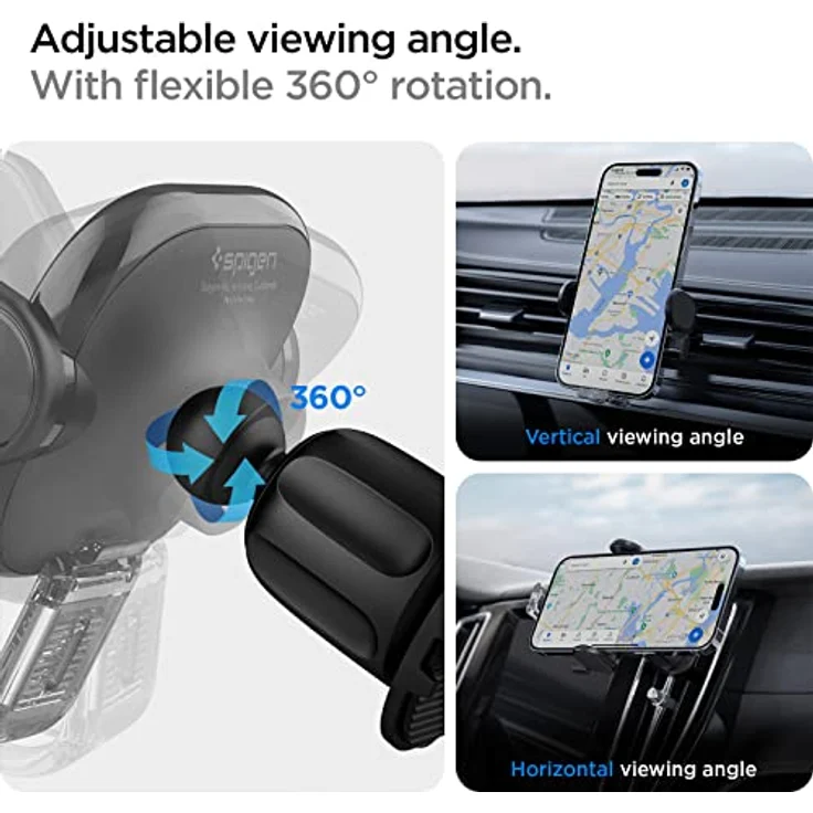Spigen UTS12 OneTap Universal-Autohalterung, Smartphone Halterung für Lüftungsöffnungen, schwarz, 360° drehbar, kompatibel mit Geräten von 65-94 mm – Bild 4