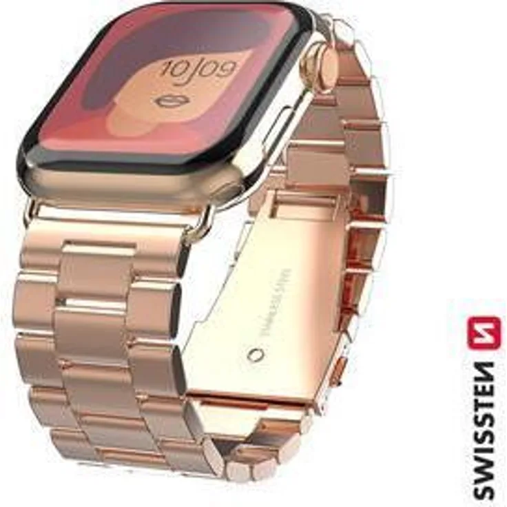 Swissten Metallarmband für Apple Watch 42-49 mm, robustes Design in Roségold