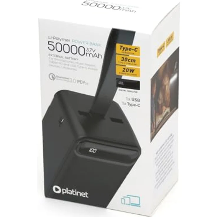 Platinet 45872 5000mAh Powerbank, weiße Power Delivery mit Quick Charge 3.0 und LED-Taschenlampe – Bild 9