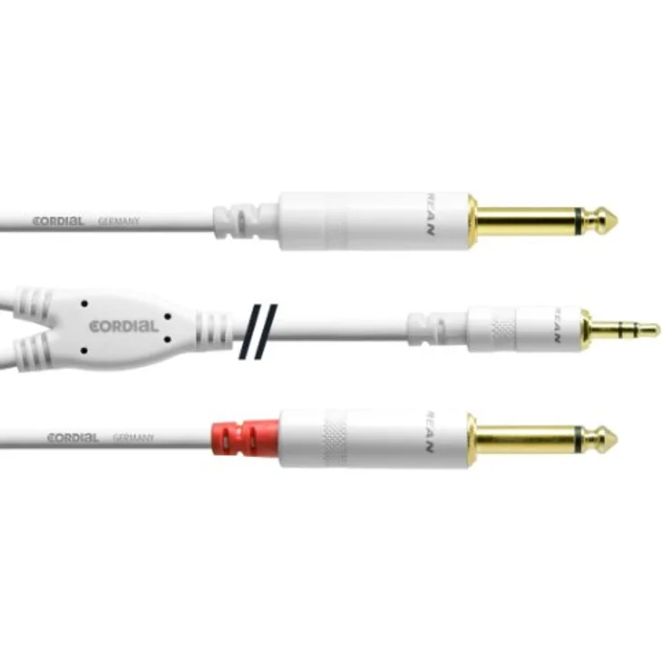 CORDIAL CABLES Audiokabel Stereo-Miniklinke - 2 Klinkenstecker 1,5 m weiß BRETELLE Essentials Mini-Jack / Jack-Kabel