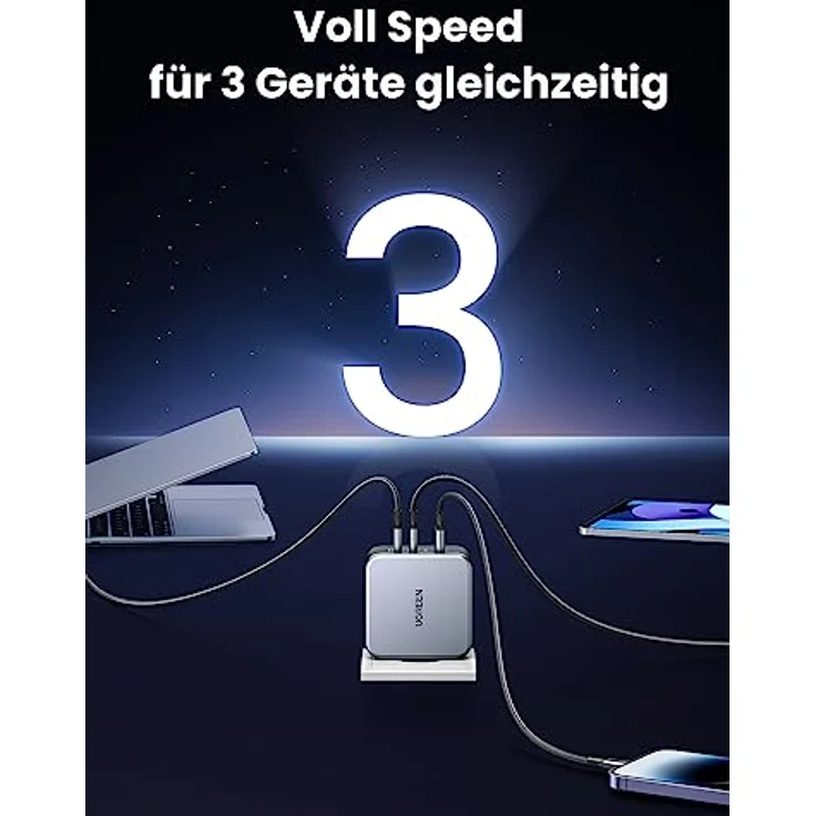UGREEN Nexode USB-A+2x USB-C 140W GaN Fast Charger+USB-C Cable 2m – Bild 3
