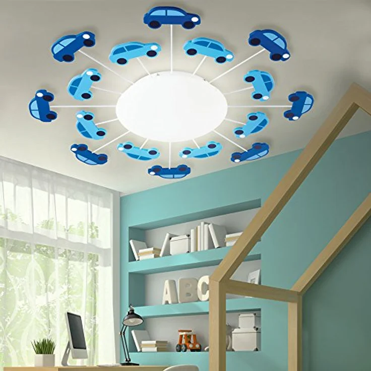 EGLO Deckenlampe Viki 1, 1 flammige Kinderzimmer Wandlampe, Deckenleuchte aus Stahl, Farbe: Blau, Glas: satiniert, weiß, Fassung: E27, 63 x 63 x 8 cm – Bild 2