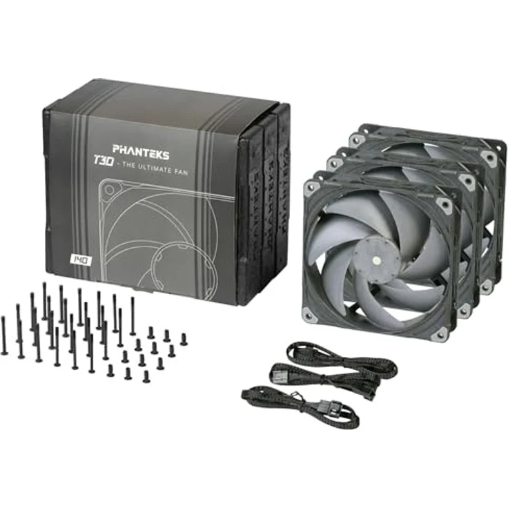 Phanteks T30 PWM 140mm Lüfter, 3er-Pack, hoher Luftdurchsatz bis 237,18 m³/h, schwarz – Bild 9