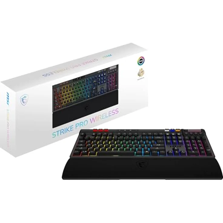 MSI Strike PRO Wireless, Leise mechanische Gaming-Tastatur mit Kailh Midnight Pro Silent Tactile-Schaltern, PBT-Tastenkappen, RGB Mystic Light, 4200-mAh-Akku, US-Layout, volle Größe – Bild 1