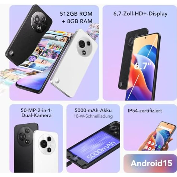 TCL 60 SE, 6,7-Zoll-HD+-Smartphone mit 8+512 GB, 50-MP-Dualkamera, 5000-mAh-Akku, schwarz – Bild 2