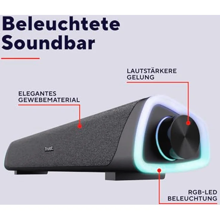 Trust Liro Illuminated Soundbar, 12W Stereo PC Lautsprecher mit RGB LED Beleuchtung, Klinke 3,5 mm AUX, USB Betrieb, Schwarz – Bild 3