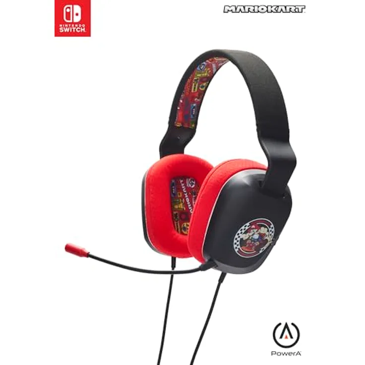 POWERA Mario Kart Rivals, Over-ear kabelgebundenes Stereo-Headset, 50-mm-Lautsprechertreiber, ultraleichte Konstruktion, abnehmbares Mikrofon, mehrfarbig