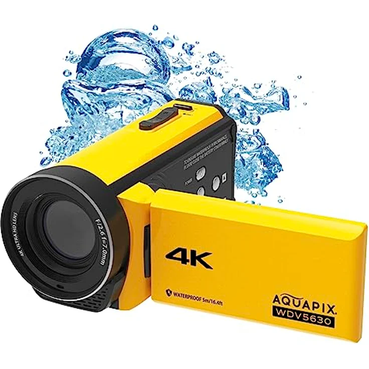 Easypix Aquapix WDV5630, wasserfester 4K Camcorder mit 13 MP Sensor, 56 MP Fotos und 18-fachem Zoom, gelb – Bild 1