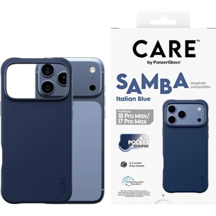 CARE by PanzerGlass Samba Case Italian Blue, Handyhülle mit MagSafe für Apple iPhone 18 Pro Max | 17 Pro Max, sturz- und kratzfest, selbstheilendes TPU-Material, 2.4 Meter Sturztest – Bild 2