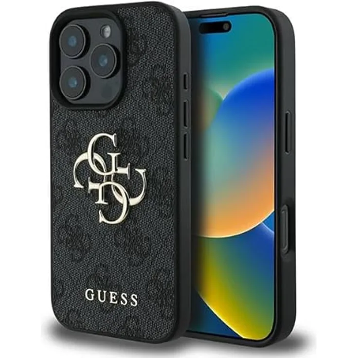 CG MOBILE Guess GUHCP16L4GMGGR hülle für iPhone 16 Pro 6.3" Schwarz hardcase 4G Big Logo - Strass Hartschalenkoffer, TPU/PC/Kunstleder