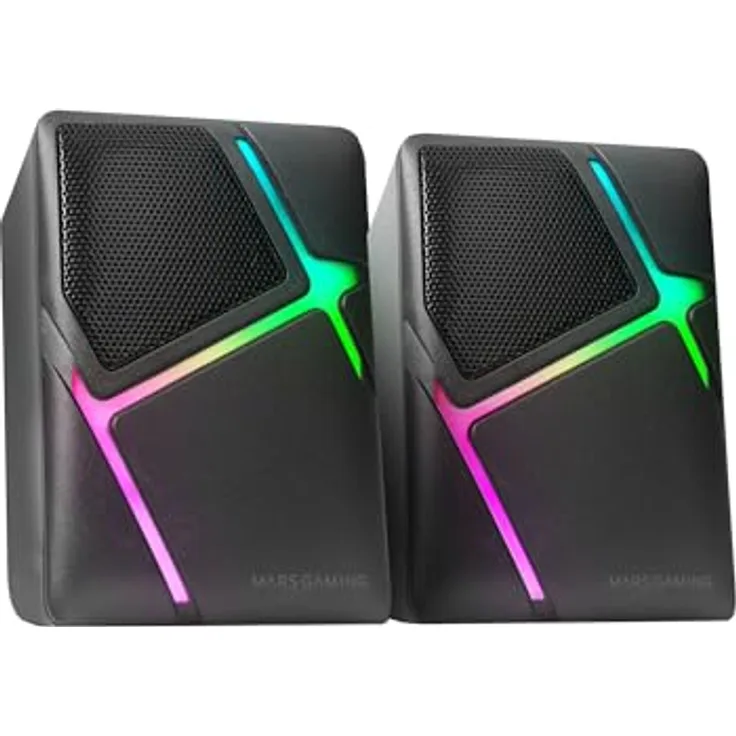 MARSGAMING Mars Gaming MS-H, RGB Flow Gaming-Lautsprecher, Inverted Drivers und 10W 3D-Surround Sound, Kompakte Lautsprecher mit Lautstärkeregler, Schwarz