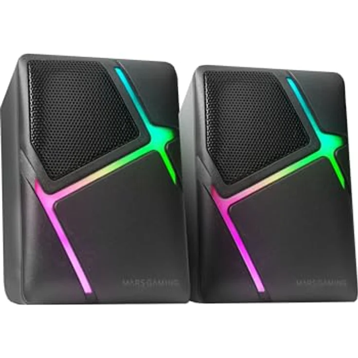 MARSGAMING Mars Gaming MS-H, RGB Flow Gaming-Lautsprecher, Inverted Drivers und 10W 3D-Surround Sound, Kompakte Lautsprecher mit Lautstärkeregler, Schwarz – Bild 1