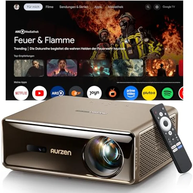 Aurzen EAZZE D1 MAX Beamer, Smart Beamer mit Google TV 14.0, 1000 ANSI Lumen, Native Full HD, Dolby Audio-Sound, Schwarz – Bild 1