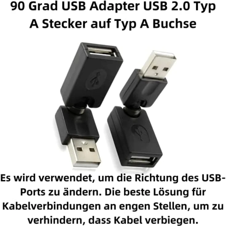 Aukson G37 USB 2.0 A Stecker auf A Buchse Verlängerungsadapter, 360° drehbarer Typ A Stecker auf Typ A Buchse, Flexibler USB 2.0 Adapter Konverter, schwarz – Bild 2