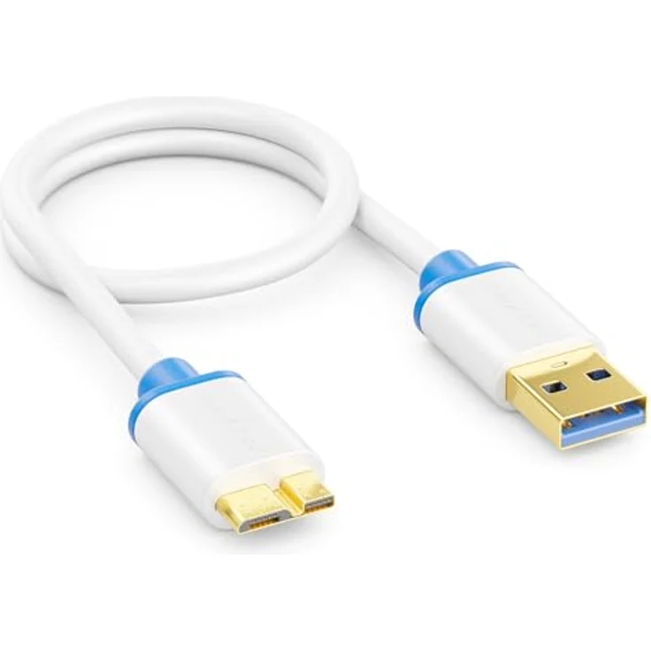 deleyCON 0,30m Micro USB 3.0 Kabel - Datenkabel bis 5 Gbit/s für Handy, Smartphone, Tablet und externe Festplatten - USB A-Stecker zu Micro B-Stecker, Weiß – Bild 1