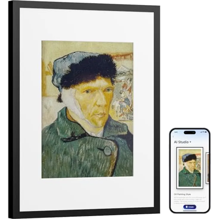 SwitchBot KI Art Frame 13.3'', Kabelloser Digitaler Bilderrahmen mit Elektronisch-Ink-Display, Extrem Lange Akkulaufzeit, Tisch- und Wandmontage, Alexa Kompatibel, KI-generierte Kunst