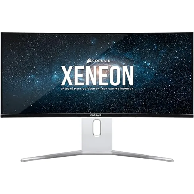 Corsair XENEON 34WQHD240-C 34 Zoll QD-OLED Gekrümmter Gaming-Monitor – 3440 x 1440, 240Hz, 0,03ms GtG, G-SYNC, FreeSync Premium, True Black HDR400, Weiß