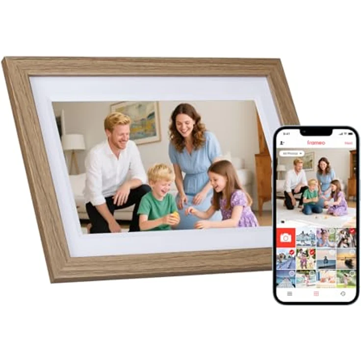 Rollei Smart Frame WiFi 1010, Digitaler Bilderrahmen 10,1 Zoll, 1280x800 IPS Touchscreen, 32GB Speicher, Holzoptik Eiche – Bild 1