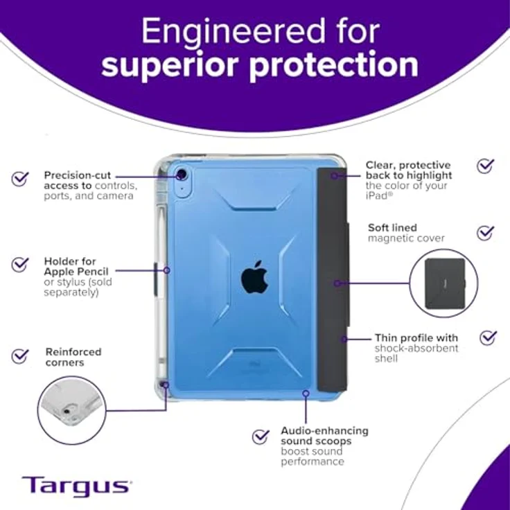 Targus Tablet-Hülle Pro-Tek Clear Case für Apple iPad 10.9, stoßfest, transparent, Militärqualität, schlanke Schutzhülle – Bild 7