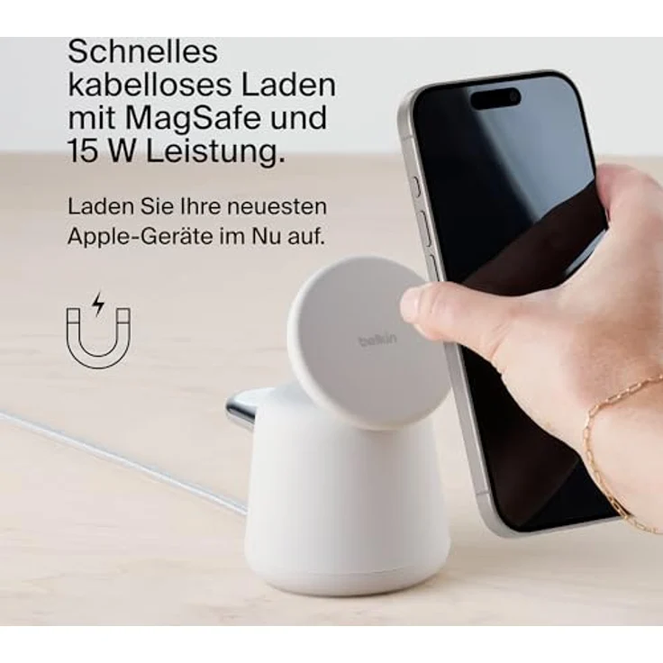 Belkin Boost Charge Pro 2-in-1 MagSafe Ladestation (15 W), Wireless Charger, Beige – Bild 2