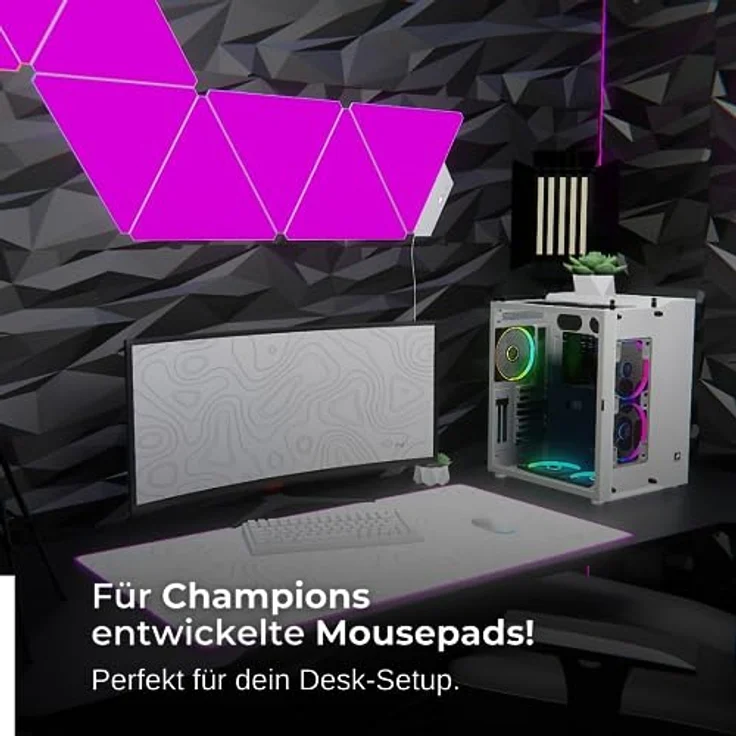 Nyfter XXL Gaming Mauspad RGB White im Topography Design 900 x 500mm Premium Mousepad Size mit hochwertiger Beschichtung und vernähten Kanten – Bild 4