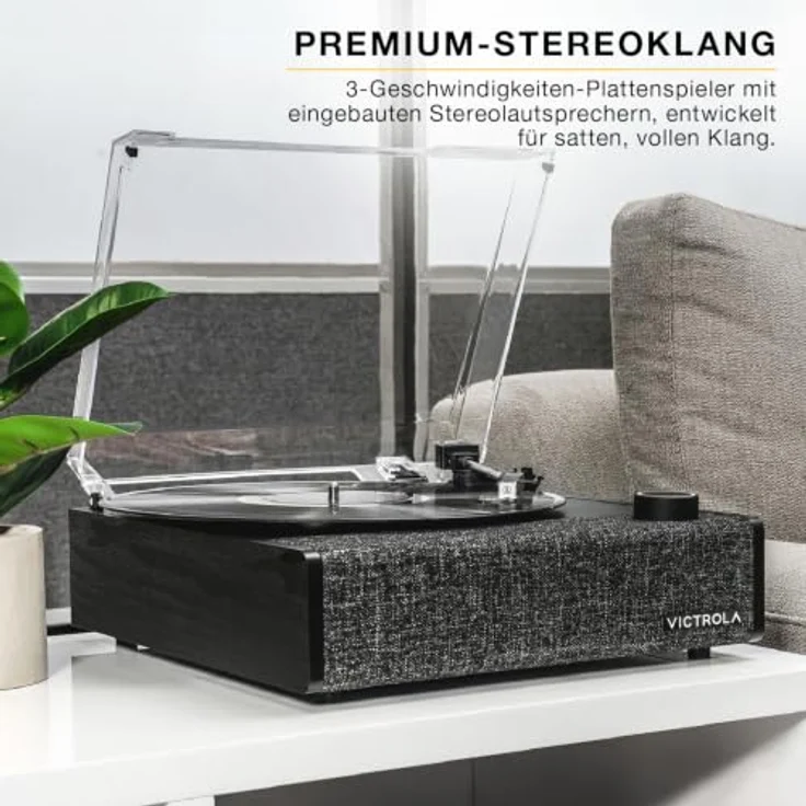 Victrola Eastwood II, halbautomatischer Plattenspieler mit Bluetooth, in Braun, inklusive Staubschutzdeckel – Bild 7