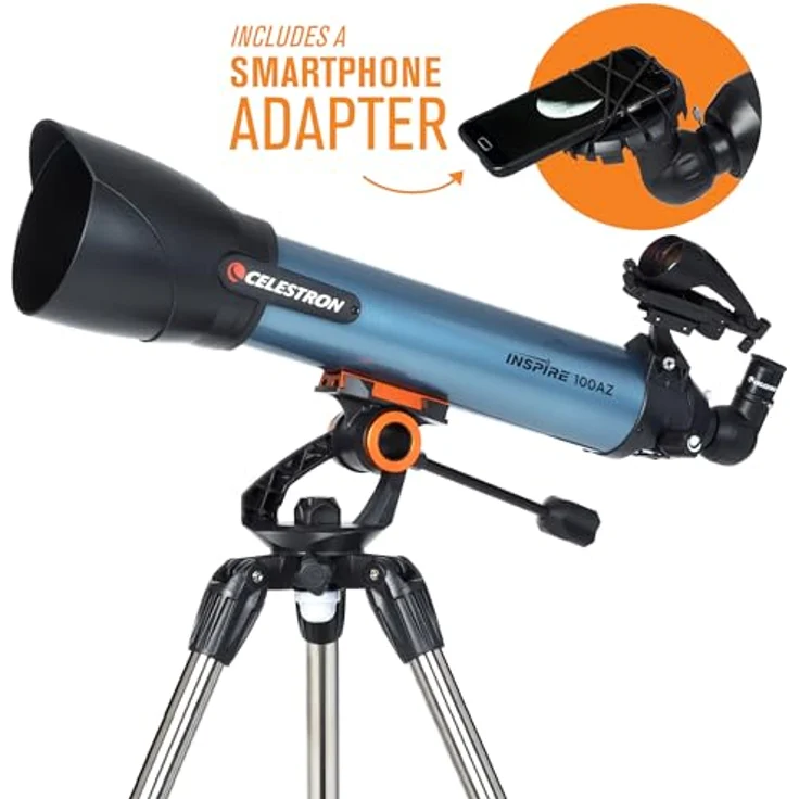 Celestron 22403 Inspire 100AZ Refraktor-Smartphone-Adapter integriert, Refraktor – Blau – Bild 4