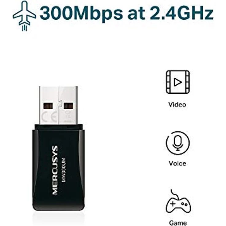 MERCUSYS MW300UM WLAN Adapter, WiFi Stick bis zu 300MBit-s, 2,4GHz, Mini Größe, geeignet für Windows 10-8-7-XP, WPA und WPA2-Verschlüsselungs-Standard – Bild 2