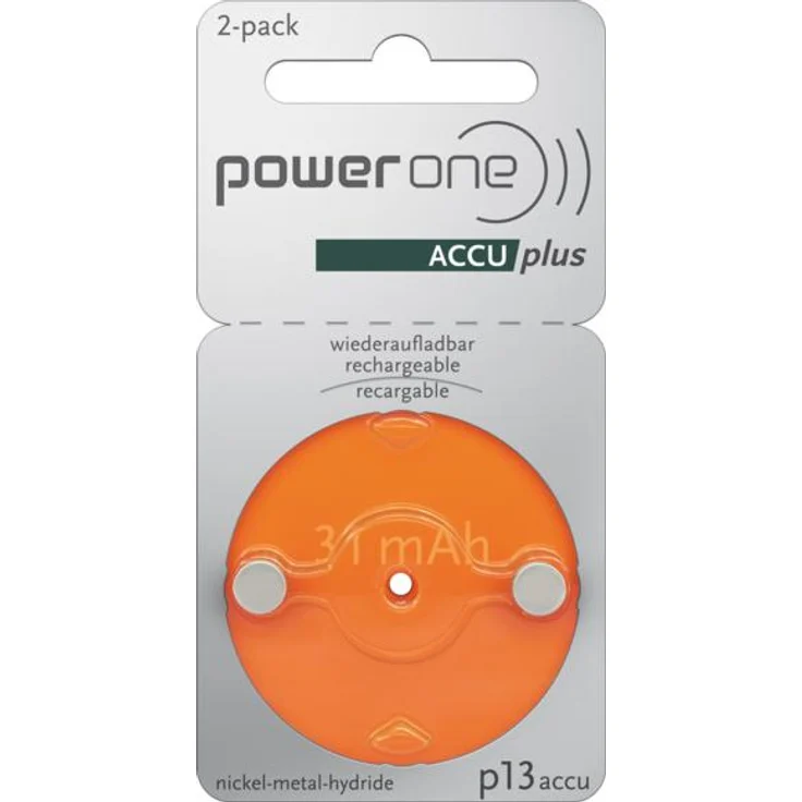 PowerOne P13 PR48 ACCUplus, wiederaufladbarer Hörgeräteakku, 30 mAh, 2er Pack