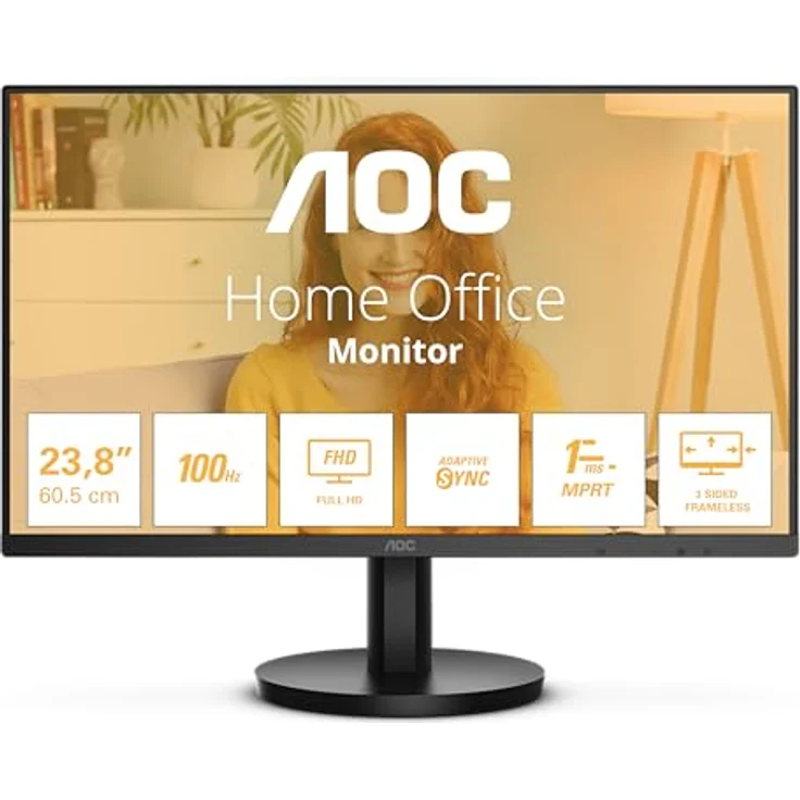 AOC 24B3HA2 - 24 Zoll FHD Monitor, IPS, 100Hz, 1ms, Ultra schmaler Rahmen, FlickerFree, Adaptive Sync, Lautsprecher, Schwarz – Bild 2