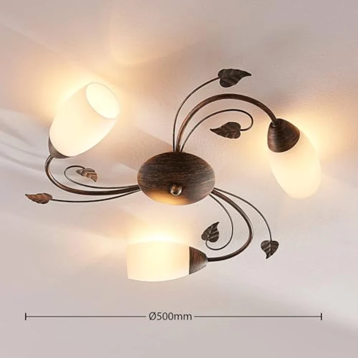 Lindby Deckenlampe 'Stefania' (Retro, Vintage, Antik) in Braun aus Glas u.a. für Wohnzimmer & Esszimmer (3 flammig, E14) - Deckenleuchte, Lampe, Wohnzimmerlampe – Bild 3