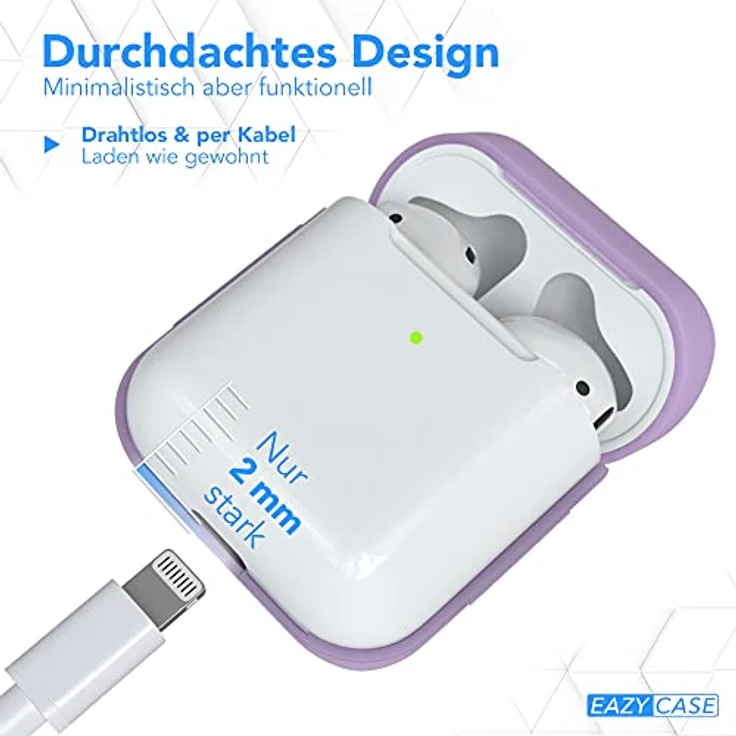 EAZY CASE - Schutzhülle für AirPods 1 & 2 Hülle Lila Silikon Case Stoßfest mit Deckel Schutz Antikratz Etui Cover rutschfeste Silikonhülle für Airpod Pro 1. / 2. Generation Silikoncase in Flieder – Bild 5
