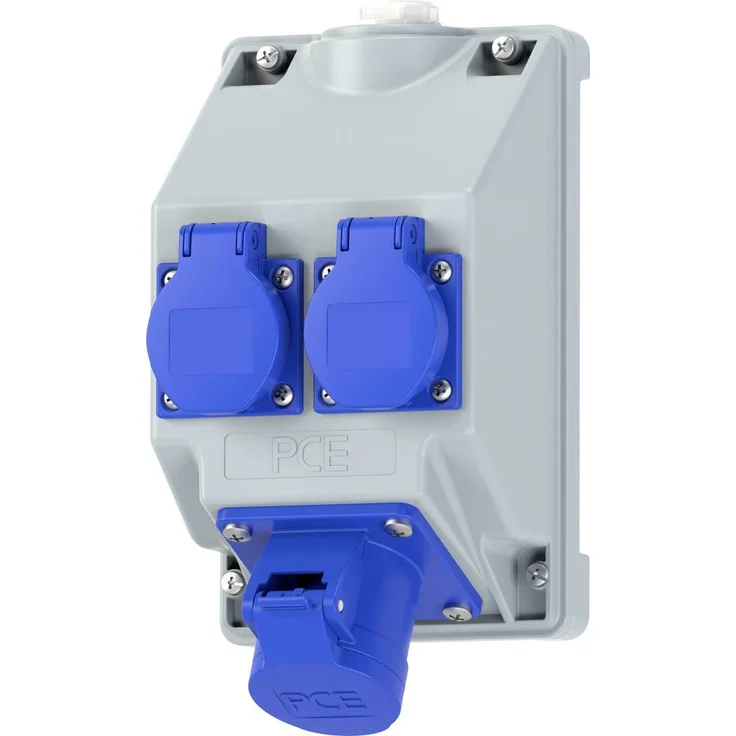 PC Electric 16081352 Steckdosen-Verteiler, 2-fach mit CEE 7/3 und CEE 7/4, Grau und Blau