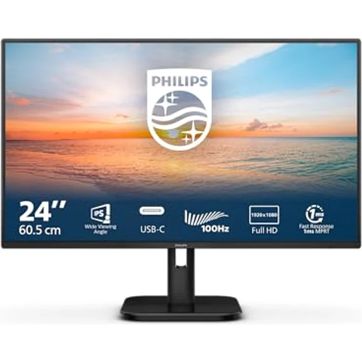 Philips 24E1N1300A - 24 Zoll Full HD Monitor, Lautsprecher (1920x1080, 100 Hz, HDMI, USB-C (65W Power Delivery), USB Hub) schwarz – Bild 1