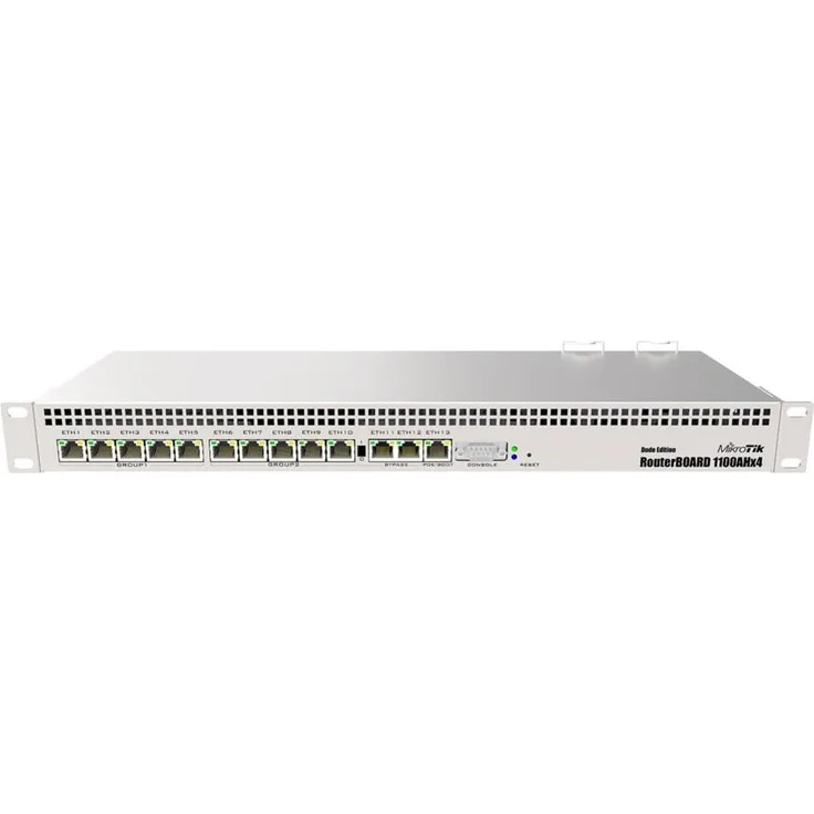MikroTik RB1100AHx4 L6, 1.4GHz Quad-Core Router mit 1GB RAM, 128MB NAND, 13xGigabit LAN, Rack 19 Zoll, Silber